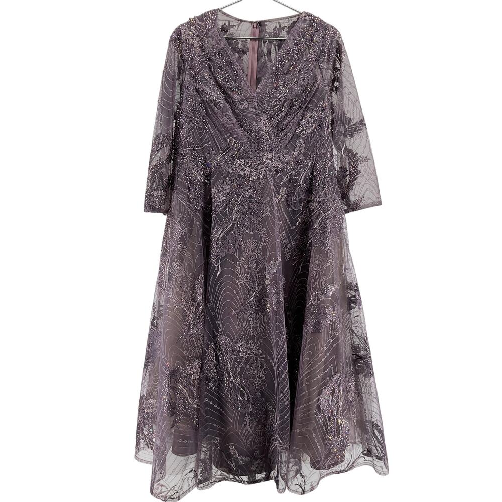 Mac Duggal Beaded Aubergine A-Line Cocktail Dress Size 14 - Picture 2 of 5